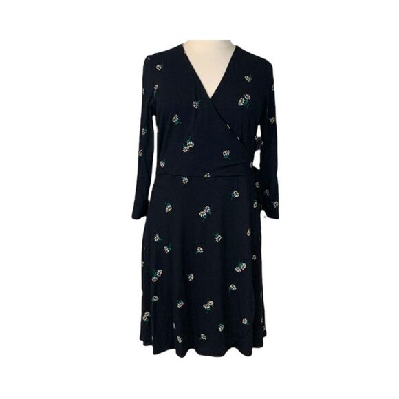 ✨Old Navy Black Yellow White Daisy Floral Mini Wrap Sz Large Dress✨ - Picture 2 of 10